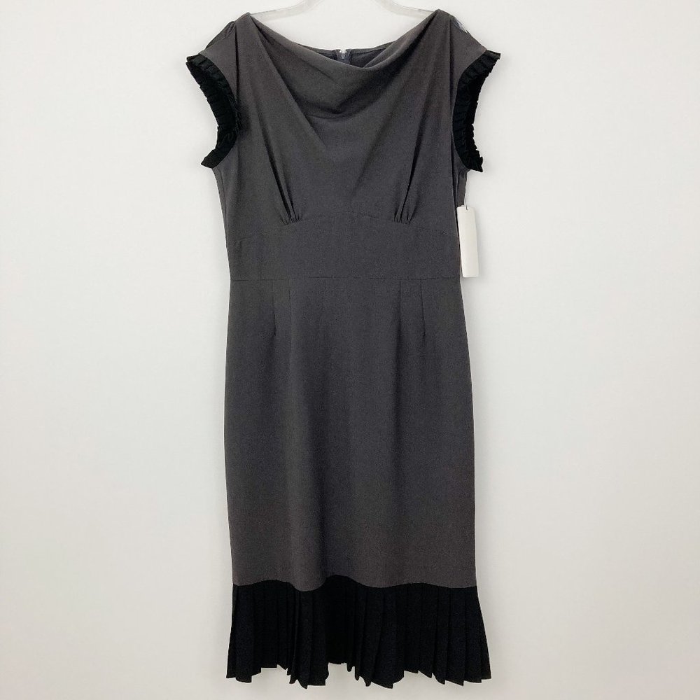 NWT Stop Staring! Grey Black Rockabilly Dress Size XL Pleated Trim Draped Neck